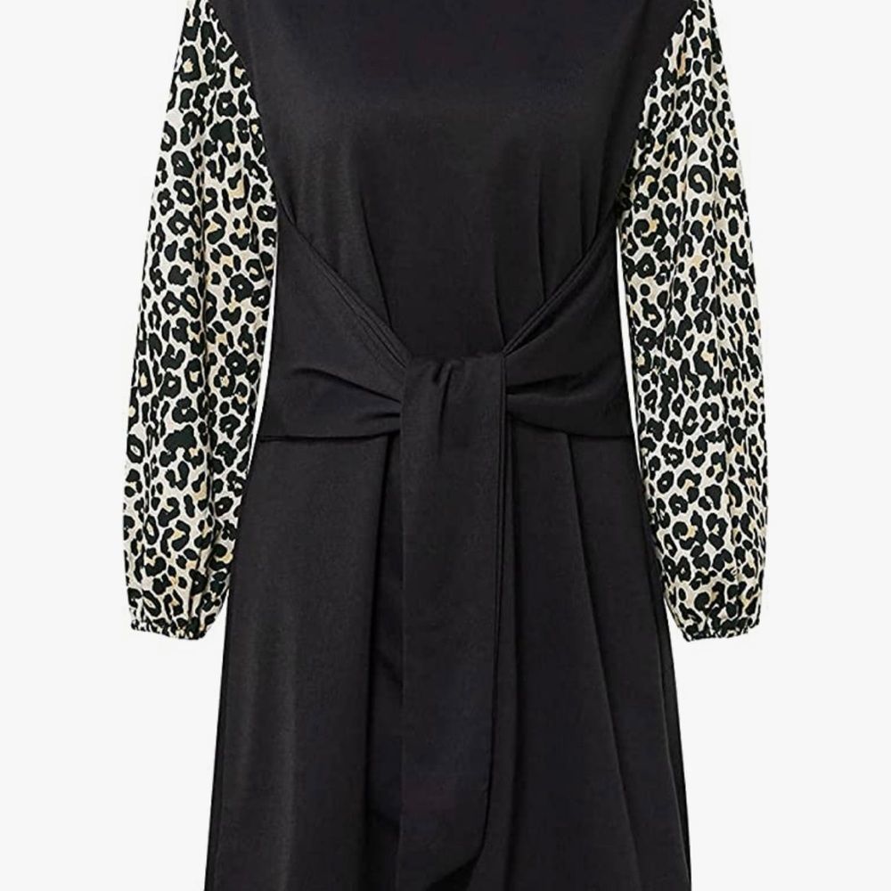 Fleur Wood Long Sleeve Black Leopard Print Short Dress NWOT - Picture 3 of 6